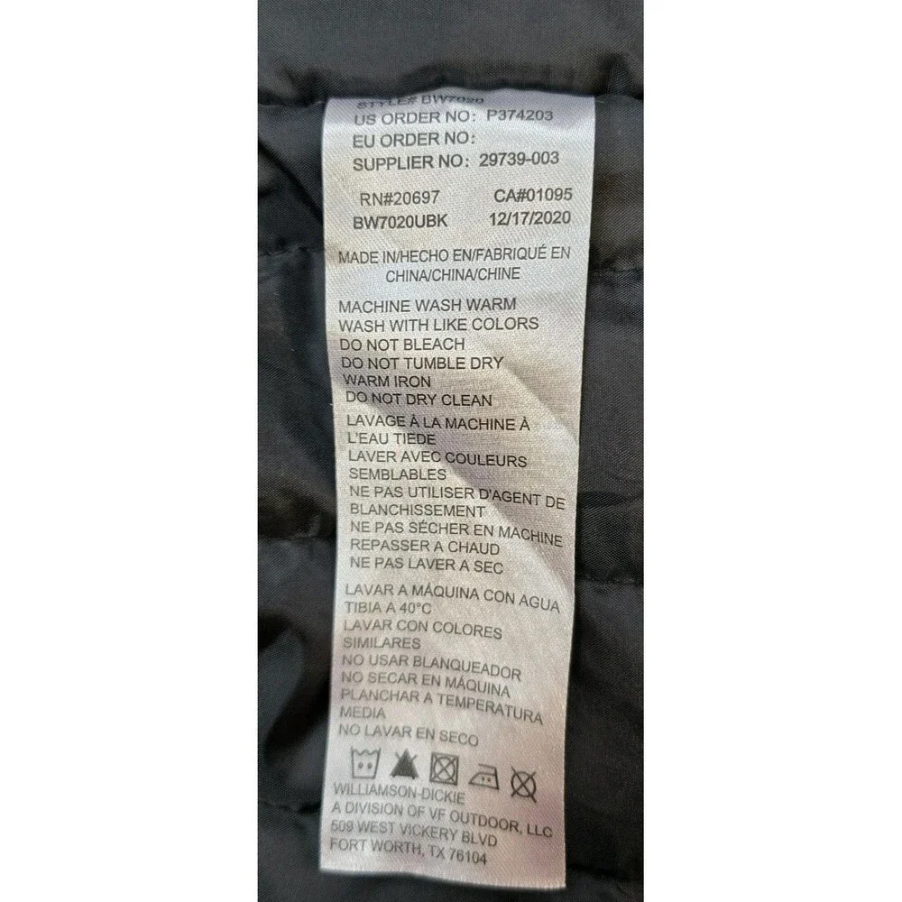 Dickies Utility Work Wear Vest 3XL Black Zip Quilted Flannel Lined Pockets EUC